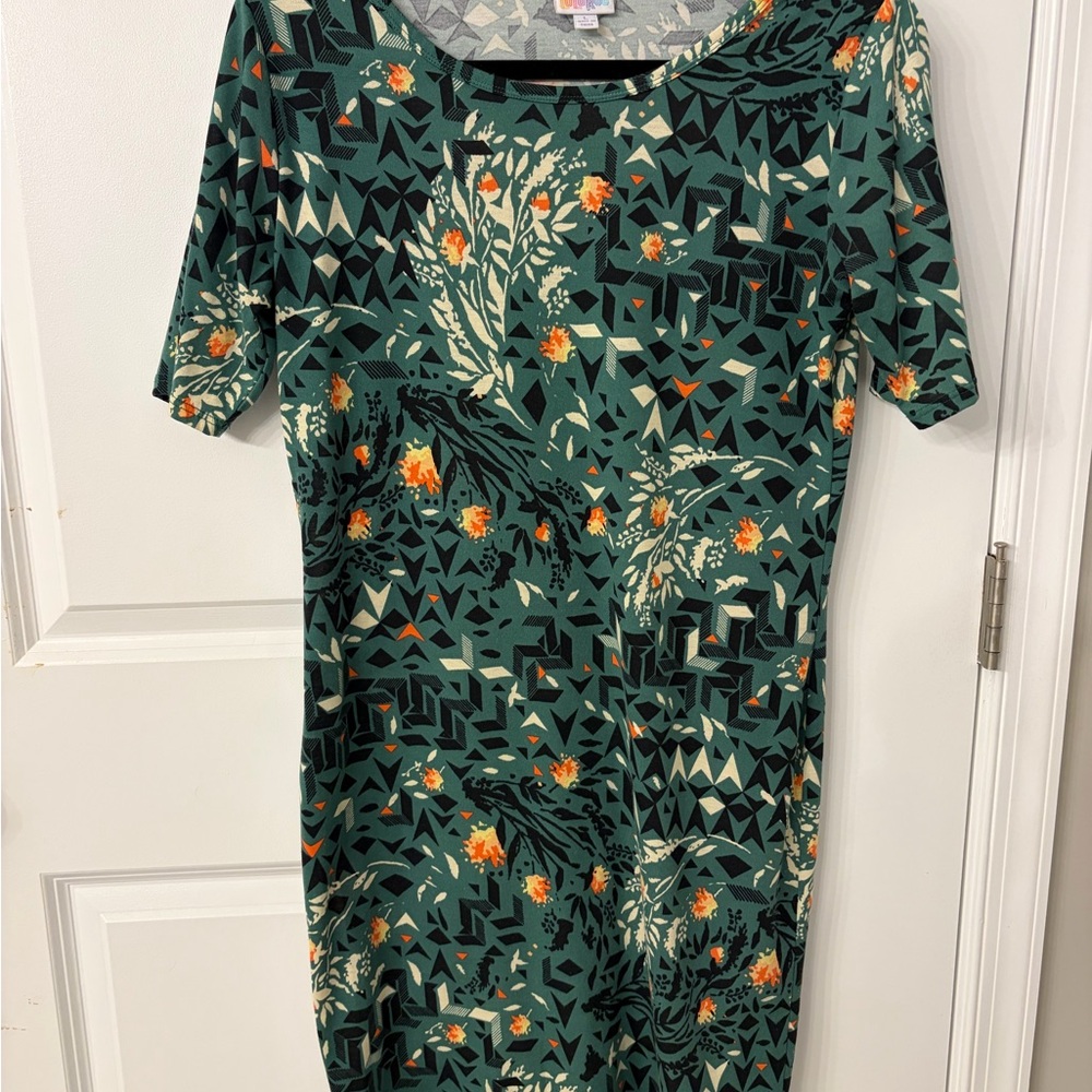 LuLaRoe Green Geometric Floral Midi Dress